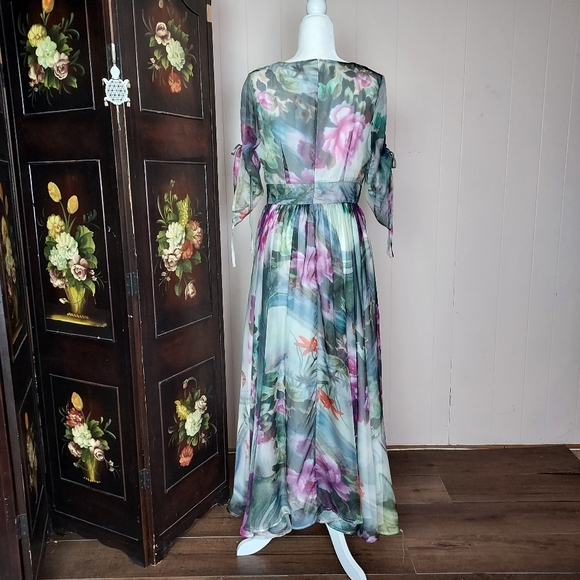 FloryDay Fairytale Gown NWT Watercolor Floral Maxi - Picture 4 of 13